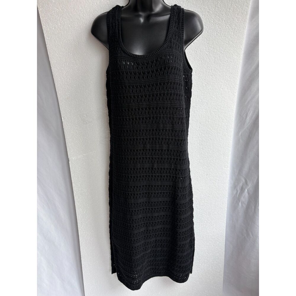 Old Navy Cotton Fitted Sleeveless Crochet Swim Cover Up Midi Dress Black Size M - Picture 2 of 12